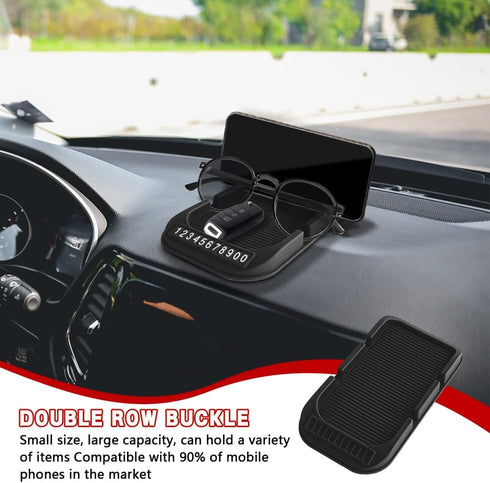 Surosha Car Dashboard Cell Phone Holder, Double-Groove Sticky Anti-Slip Gripping Gel Pad with Number Plate