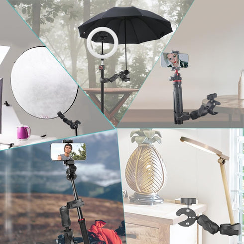 Super Clamp Double Camera Clamp, Double Mount Clamp Bracket Magic Arm with Ball Head for Light Stand, Photography