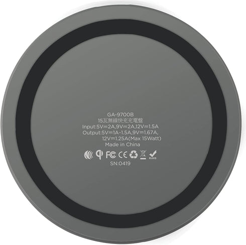 Gigastone Wireless Charger, Qi-Compatible 15W Charging Pad for iPhone 8/X/11/12 Series, Samsung Galaxy, AirPods