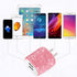 USB Wall Charger Bling 5V/2.4A 24W Dual Port Fast Charger Plug Cell Phone Block Adapter Pink for iPhone Android Samsung
