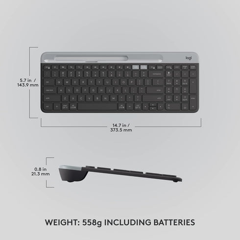 Logitech K585 Multi-Device Slim Wireless Keyboard with Built-in Cradle for Laptop, Tablet, Desktop, Smartphone