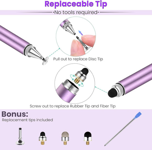 Stylus Pen, Big Diamond Multi-Tips for Touch Screens, Universal Capacitive Stylus for iPad, iPhone, Tablets - Purple