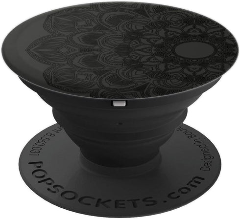 Black Carnation Mandala Floral Lotus Retro Art, Zen Yoga Gift PopSockets Adhesive PopGrip