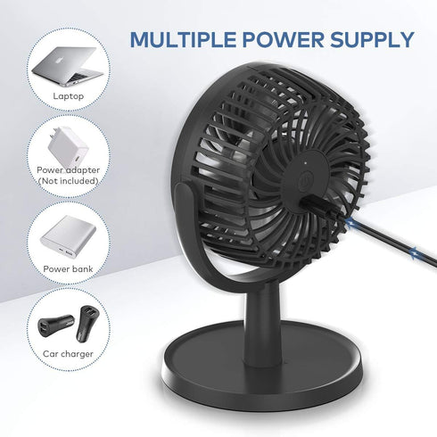 Mini Desk Fan, USB Powered Desktop Fan with 4 Speeds, Portable Personal Air Circulator for Office, Black
