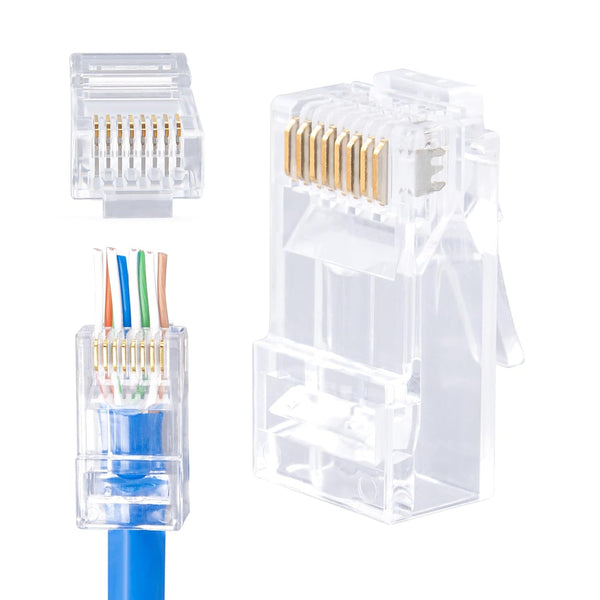 Cat6 Pass Through RJ45 Connectors, 100-PACK Cat 6 Ends/Cat6 Connector for Solid Strand Cable