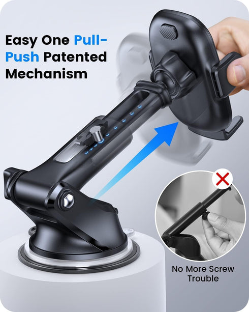 OQTIQ 3-in-1 Car Phone Mount, Dashboard, Windshield & Air Vent Holder with Strong Suction Cup, Adjustable Arm