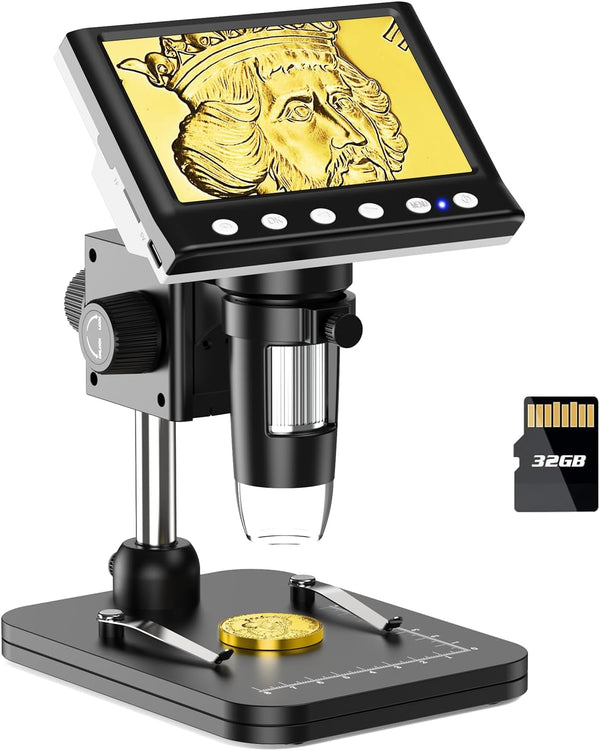 LPM7 4.3" Coin Microscope, IPS Digital Microscope for Adults, Coin Magnifier with 8 LED Lights