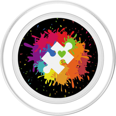 Autism Awareness Puzzle Piece Colorful Rainbow Splatter PopSockets MagSafe PopGrip for iPhone