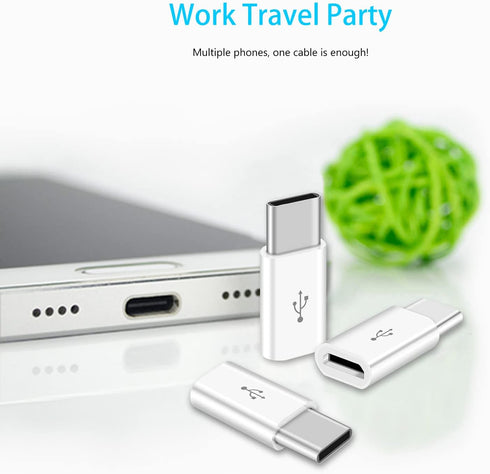 10 Pack Micro USB to USB C Adapter, USB Type C Connector Compatible with All USB-C Phones, Tablets, Laptops (White)