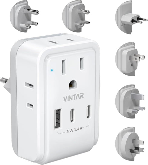 VINTAR Universal Travel Adapter Kit, International Power Adapter with 3 USB Ports & 4 AC Outlets, Worldwide