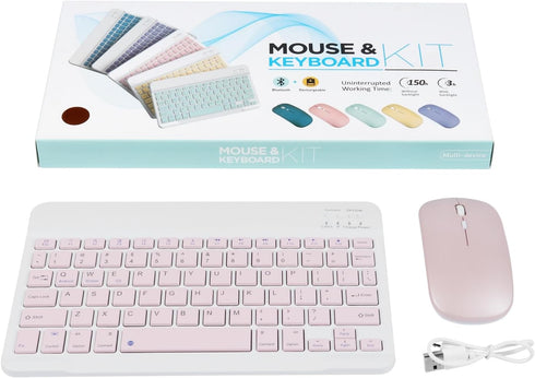 Bluetooth Keyboard and Mouse Combo - Ultra-Slim Portable Rechargeable Wireless Set for iPad/Mac OS, Android, Windows
