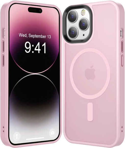 Magnetic iPhone 14 Pro Max Case, Slim Protective Translucent Matte with Military-Grade Protection, 6.7 inch, Pink