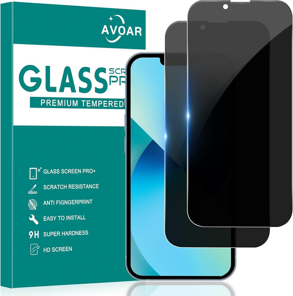 2 Pack Privacy Screen Protector for iPhone 14/13/13 Pro, 6.1" Tempered Glass, Anti-Spy, Bubble Free, Case Friendly.