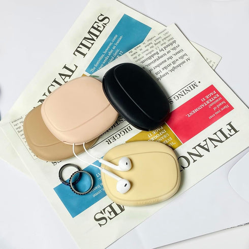 Silicone Headphone Organizer - Data Cable Storage Case - Mini Magnetic Storage Box - Portable Wired Headset Storage Bag (Black -Beige- Brown - Nude)
