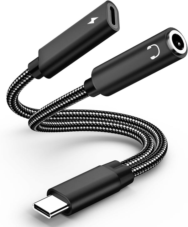 2 in 1 USB C to 3.5mm Headphone Audio and Charger Adapter, Type C to Aux Hi-fi Audio with PD 60W Fast Charge