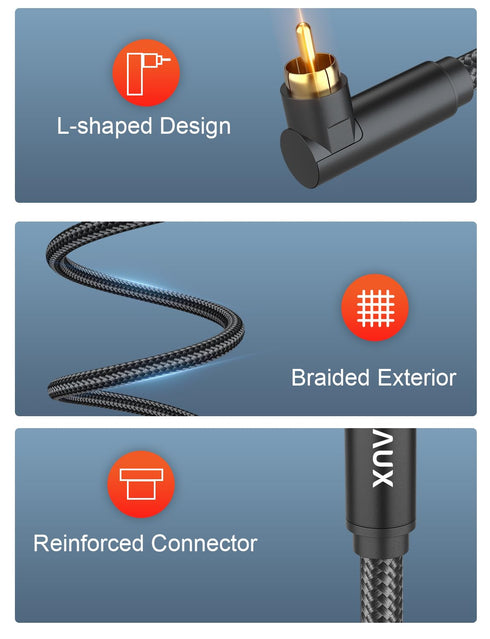 90 Degree RCA Cable, Male to Male Digital Coaxial Audio Cable for Home Theater, 3.3ft/1m, Black