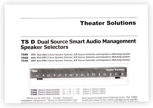 Theater Solutions TS6D Six Zone Dual Input Speaker Selector Box - 6 Pair Speaker Switcher