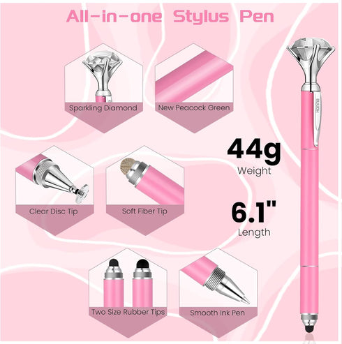 Stylus Pen, Big Diamond Multi-Tips Stylus Pens for Touch Screens Capacitive Stylus Universal Stylist Pen for for iPad iPhone and All Other Tablets & Cell Phones, Pink