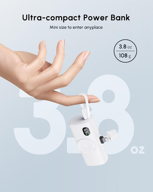 L.LYFOVR 13/12/14 Series,5000mah Pack Small White Portable Power Bank for iPhone Mini Battery Charger for Lightning