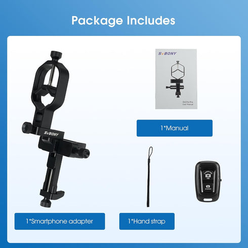 SVBONY SV214 Pro 3-Axis Universal Smartphone Adapter, Digiscoping Adapter with Remote Control for 28 to 48mm Eyepiece