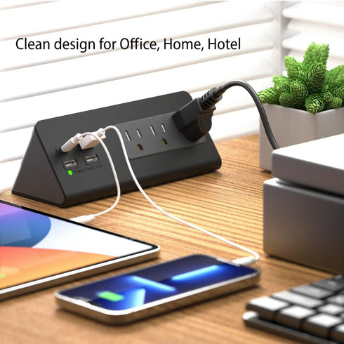 Nightstand Edge Mount Power Strip with USB-C Ports, 3 AC Outlets & 4 Fast Charging USB Ports for Home Office