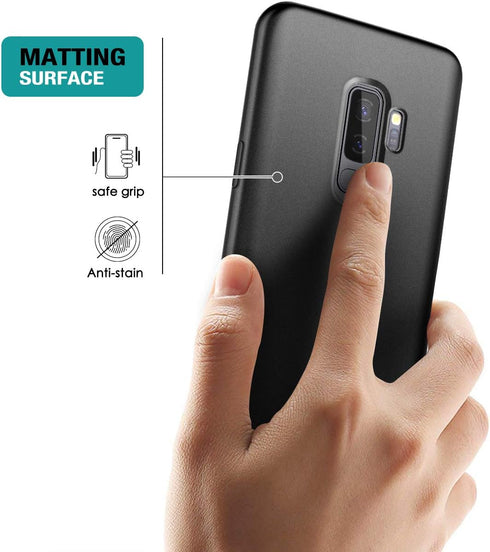 SURITCH for Samsung Galaxy S9 Plus Case, Built-in Screen Protector, Matte Black Hard Protection