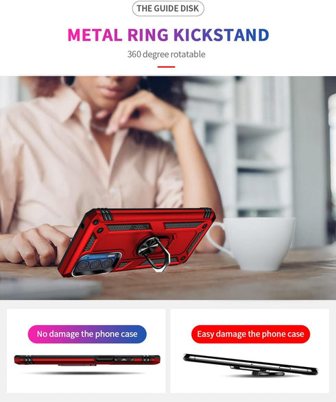 Androgate Compatible with Motorola Moto Edge 2021 Case, Military-Grade Metal Ring Kickstand, 15ft Drop Tested (Red)