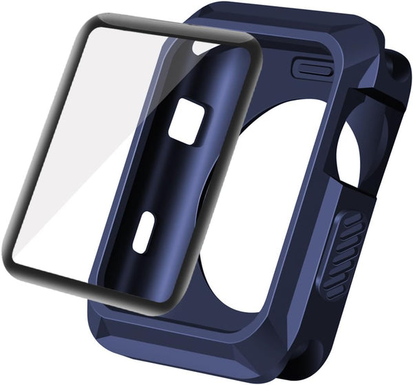 Wolait 42mm Compatible Apple Watch Case, Rugged Protective Case + Tempered Glass Screen Protector, Navy for Series 3,