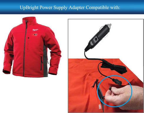 UpBright Car DC Adapter for Milwaukee 49-24-2301 M12 Heated Jacket Coat - 12V DC Plug Power Supply Cord Charger
