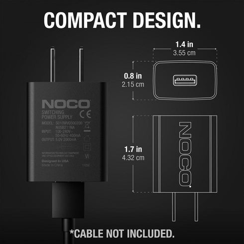 NOCO NUSB211NA 10W 2.1A 5V USB Power Adapter, Wall Charger and Compatible, Apple, Samsung, Google, Amazon Devices