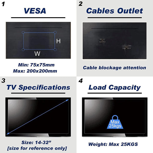 suptek 14-42 inch 200x200mm 55lbs 8" (MT3202) Tilt TV Wall Mount Bracket for Most LED, LCD and Plasma TV Mount with Max
