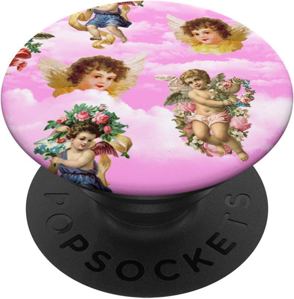 Y2K Aesthetic Angel Print Cherub Cloud Pink 90's Style PopSockets PopGrip: Swappable Grip for Phones & Tablets