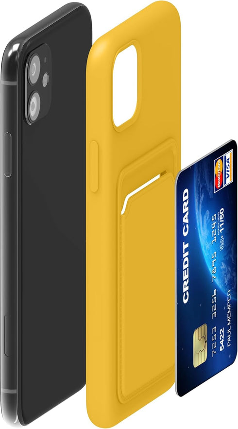 kwmobile Case Compatible with Apple iPhone 11, TPU Phone Cover with Credit Card Holder, Radiant Yellow