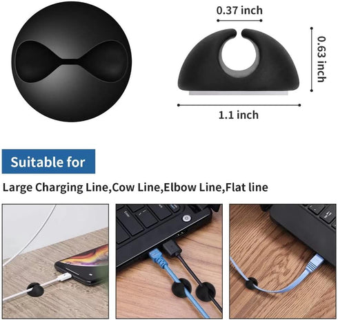 CHEFBEE 8 Pack Adhesive Cable Clips, Cord Holder Organizer Cable Management for Desk, Cable Holder Cord Clips System, Wire Clips for All Your Computer, Electrical, Charging or Mouse Cord, Black