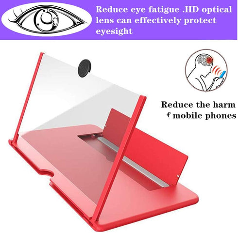 3D Screen Magnifier Amplifier - HD Projector for Movies & Games, Foldable Phone Stand for All Smartphones, Red