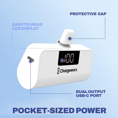 Portable Power Bank with Built-in Lightning Connector, 5,000 mAh, LCD Screen, Fast Charging for iPhone 14 & Older