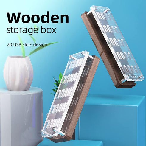 Wooden Memory Card Case for TF Cards, USB Drive, SD Card Holder Desk, Micro SD Card Case, 20x USB Interface