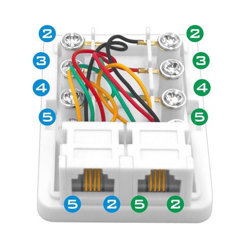 Phone Jack Surface Mount Dual Port - 2 Phone Line Telephone Jack Box with 8 Screw Terminals to 2 RJ11 (White)