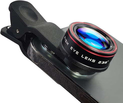 Phone Camera Lens, Clip on Cell HD Fisheye Lens Kit, 235° Fisheye Lens for Most iPhone Android Samsung Phones