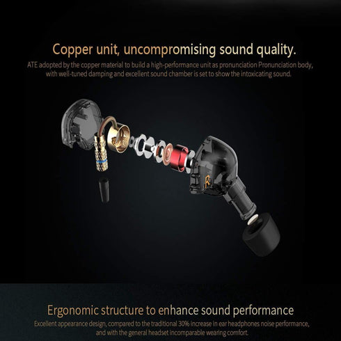 Kz ATE HiFi Copper Driver Ear Hook Earphones for Sports, Running, with Foam Eartips & Microphone.