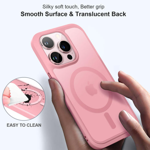 Vooii iPhone 13 Pro Case, Pink Translucent Matte, Shockproof & MagSafe Compatible, Protective Cover for 6.1" iPhone 13