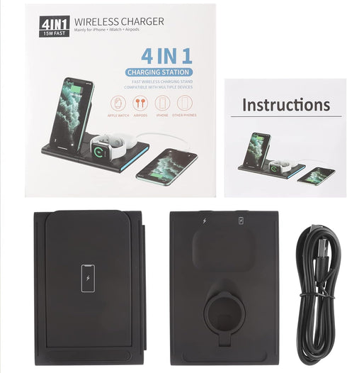 Portable Fast Wireless Charger, 4 in 1 Qi Fast Charging Station, Detachable Wireless Charger for iPhone 13/12/12