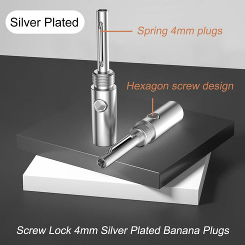Viborg 8PCS Silver Plated Speaker Banana Plugs, Screw Locking 4MM HiFi Connectors for Speaker Wire, Home Theater,