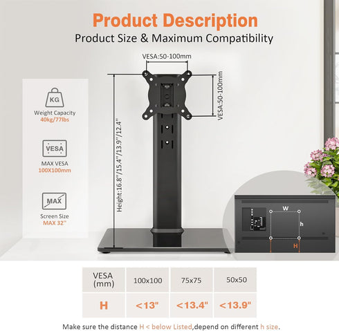 Hemudu 13 32 inch 100 4 77lbs, HT07B-001 Universal Swivel TV Stand/Base Table Top TV Stand for to TVs with Degree