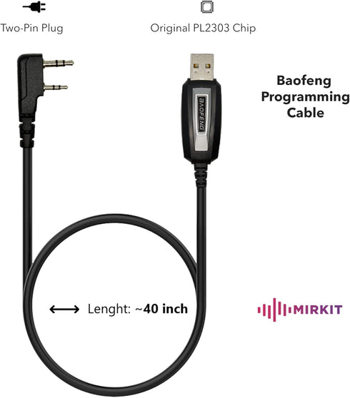 MIRKIT Baofeng Programming Cable for Two Way Ham Portable Radios: UV-5R, 5RA, 5R Plus, UV-82, BF-F8HP, and More