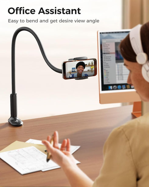 SAIJI 38.6 360 4-7 Gooseneck Phone Holder for Bed Overall Length Flexible Leather Wrapped Arm Overhead Cell Phone Mount
