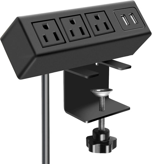 CCCEI 3 Outlet Desk Clamp Power Strip with USB Ports, Desktop Power Strip