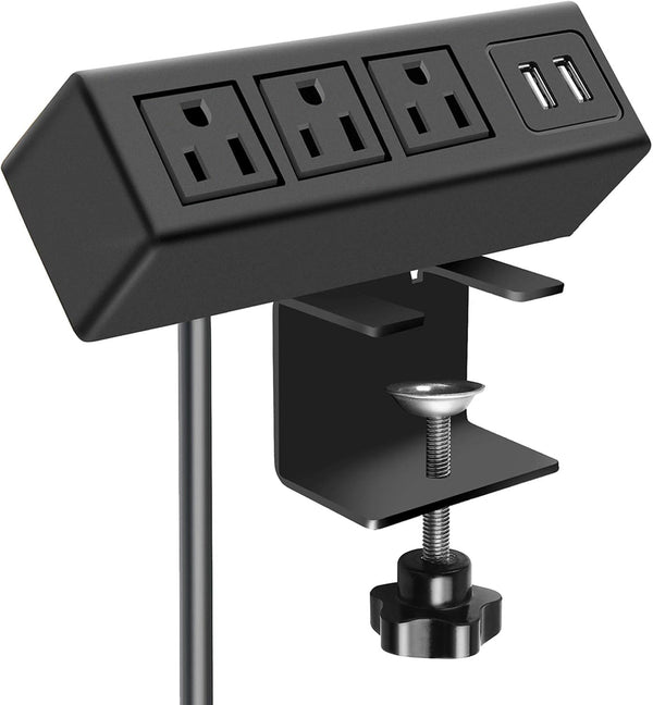 CCCEI 3 Outlet Desk Clamp Power Strip with USB Ports, Desktop Power Strip
