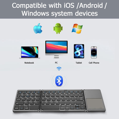 KUNSI Foldable Bluetooth Keyboard with Touchpad, Ultra Slim Portable Wireless Keyboard with Rechargeable Battery