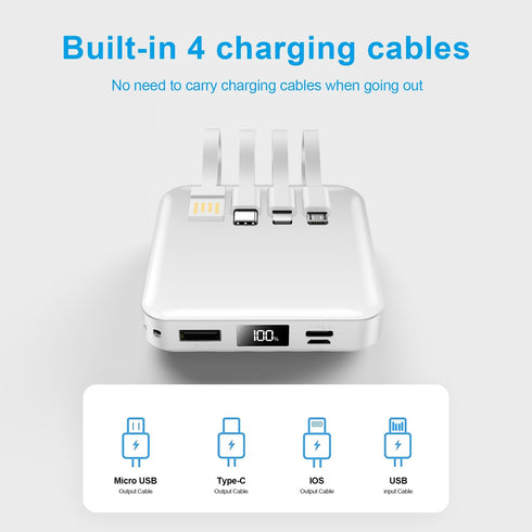 Portable Charger with Built-in Cable, 12000mAh, 22.5W Fast Charging Power Bank, USB C Input/Output for iPhone, Tablet,